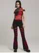 Black And Red Micro Stretch Twill Woven Spiderweb Claw Gothic Flared Pants
