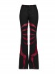 Black And Red Micro Stretch Twill Woven Spiderweb Claw Gothic Flared Pants