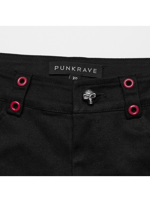 Black And Red Micro Stretch Twill Woven Spiderweb Claw Gothic Flared Pants