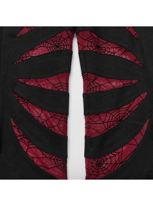 Black And Red Micro Stretch Twill Woven Spiderweb Claw Gothic Flared Pants
