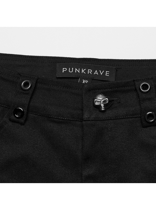 Black Micro Stretch Twill Woven Spiderweb Claw Gothic Flared Pants