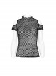 Personalized Black Hollow Mesh Stitching Soft Knitted Turtleneck Punk Style Short-Sleeved T-Shirt