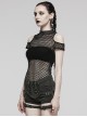 Personalized Black Hollow Mesh Stitching Soft Knitted Turtleneck Punk Style Short-Sleeved T-Shirt