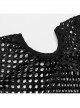 Personalized Black Hollow Mesh Stitching Soft Knitted Turtleneck Punk Style Short-Sleeved T-Shirt
