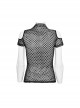 Personalized Black Hollow Mesh Stitching Soft Knitted Turtleneck Punk Style Short-Sleeved T-Shirt