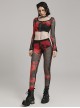Black And Red Mesh Stitching Knitted Sexy Punk Style See Through Leggings