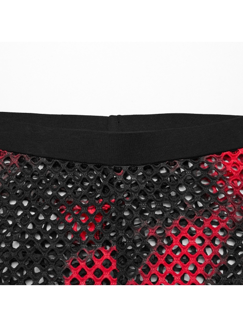 Black And Red Mesh Stitching Knitted Sexy Punk Style See Through Leggings