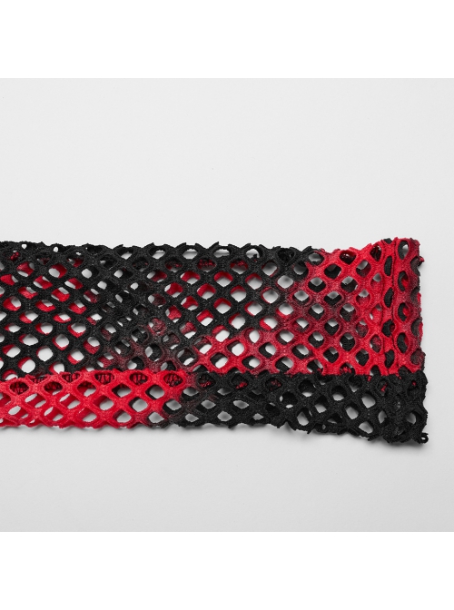 Black And Red Mesh Stitching Knitted Sexy Punk Style See Through Leggings