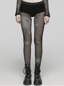 Sexy Black See Through Knitted Mesh Punk Style Tie Dye Leggings