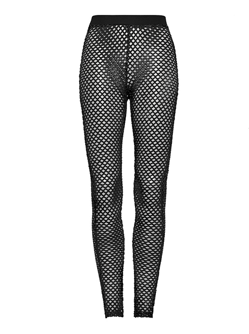 Sexy Black See Through Knitted Mesh Punk Style Tie Dye Leggings