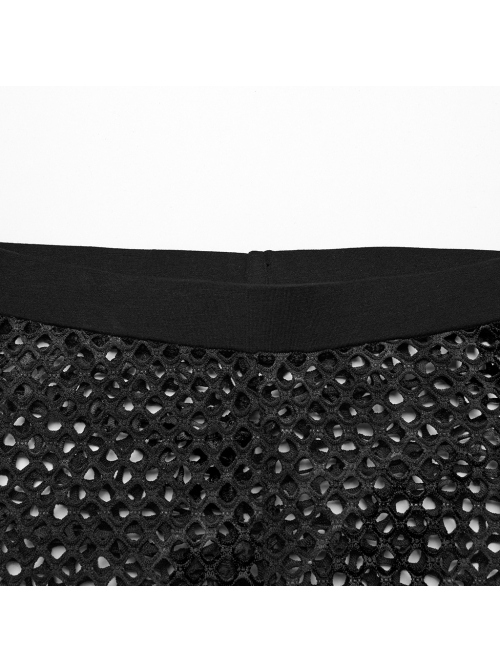 Sexy Black See Through Knitted Mesh Punk Style Tie Dye Leggings