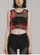 Black And Red Soft Knitted Hollow Mesh Front Chest Webbing Embellished Punk Style Sleeveless Fitted Vest
