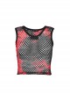 Black And Red Soft Knitted Hollow Mesh Front Chest Webbing Embellished Punk Style Sleeveless Fitted Vest