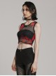 Black And Red Soft Knitted Hollow Mesh Front Chest Webbing Embellished Punk Style Sleeveless Fitted Vest