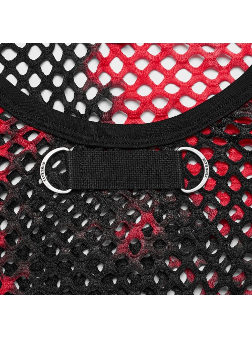 Black And Red Soft Knitted Hollow Mesh Front Chest Webbing Embellished Punk Style Sleeveless Fitted Vest
