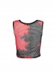 Black And Red Soft Knitted Hollow Mesh Front Chest Webbing Embellished Punk Style Sleeveless Fitted Vest