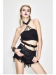 Double Waistband Burr Distressed Black Punk Mini Pants