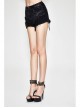 Double Waistband Burr Distressed Black Punk Mini Pants