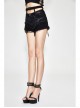 Double Waistband Burr Distressed Black Punk Mini Pants