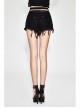 Double Waistband Burr Distressed Black Punk Mini Pants