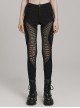 Personalized Elastic Woven Splicing Irregular Burnt Mesh Side Eyelet Decoration Punk Style Hollow Trousers