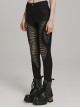 Personalized Elastic Woven Splicing Irregular Burnt Mesh Side Eyelet Decoration Punk Style Hollow Trousers