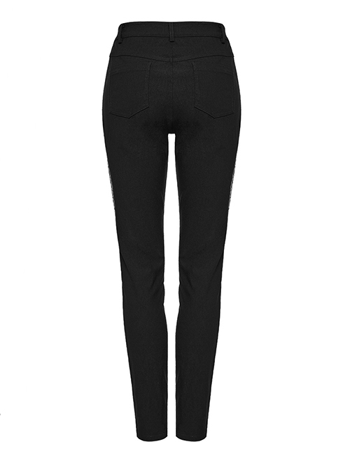 Personalized Elastic Woven Splicing Irregular Burnt Mesh Side Eyelet Decoration Punk Style Hollow Trousers
