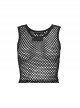 Black Soft Knitted Hollow Mesh Front Chest Webbing Embellished Punk Style Sleeveless Fitted Vest