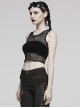 Black Soft Knitted Hollow Mesh Front Chest Webbing Embellished Punk Style Sleeveless Fitted Vest