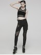 Black Soft Knitted Hollow Mesh Front Chest Webbing Embellished Punk Style Sleeveless Fitted Vest