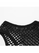 Black Soft Knitted Hollow Mesh Front Chest Webbing Embellished Punk Style Sleeveless Fitted Vest