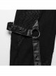 Black Stretch Knit Patchwork Asymmetrical Rubber Mesh Side Panels Embellished Punk Style Split Trousers