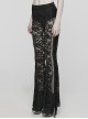 Sexy Black Stretch Lace Pattern Mesh Side Ribbon Decorated Gothic See Through Trousers