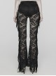 Sexy Black Stretch Lace Pattern Mesh Side Ribbon Decorated Gothic See Through Trousers