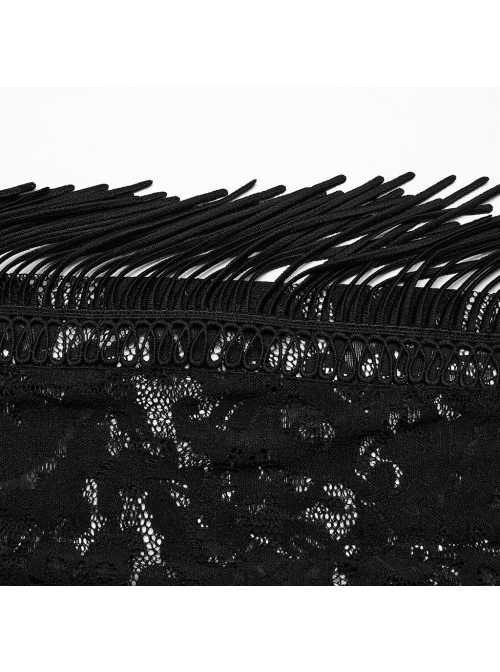 Sexy Black Stretch Lace Pattern Mesh Side Ribbon Decorated Gothic See Through Trousers