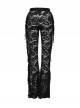 Sexy Black Stretch Lace Pattern Mesh Side Ribbon Decorated Gothic See Through Trousers