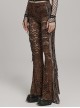 Sexy Brown Stretch Lace Pattern Mesh Side Ribbon Decorated Gothic See Through Trousers