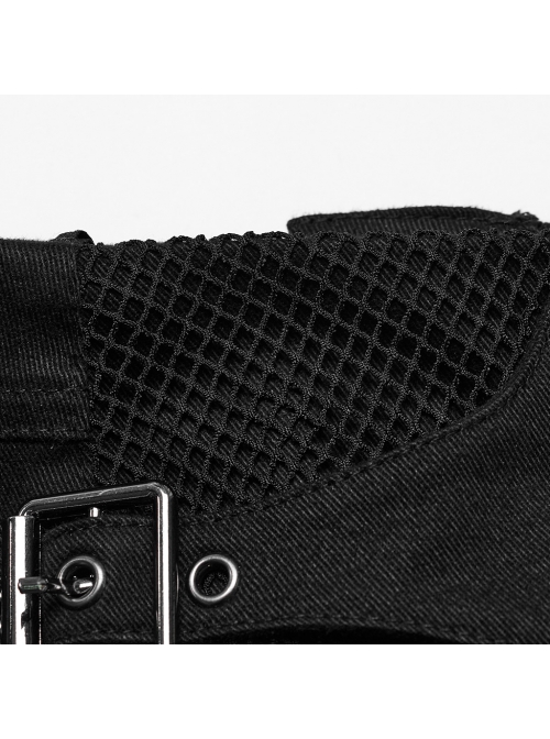 Personalized Black Micro Elastic Twill Woven Side Hollow Lace Up Punk Style Low Rise Shorts