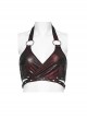 Black And Red Elastic Vertical Pattern Laminated Front Chest Metal Link Punk Style Sexy Corset