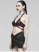 Black And Red Elastic Vertical Pattern Laminated Front Chest Metal Link Punk Style Sexy Corset