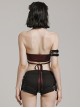 Black And Red Elastic Vertical Pattern Laminated Front Chest Metal Link Punk Style Sexy Corset