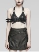 Black Elastic Vertical Pattern Laminated Front Chest Metal Link Punk Style Sexy Corset