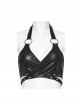 Black Elastic Vertical Pattern Laminated Front Chest Metal Link Punk Style Sexy Corset
