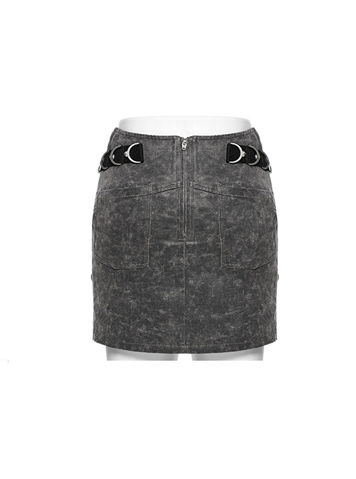 Personalized Gray Cross Twill Spliced Mesh Front D Shaped Buckle With Studs Embellished With Punk Style Layered Skirt