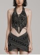 Sexy Backless Dark Gray Tattered Knitted Pointed Hem Punk Style Halter Neck Sleeveless Vest