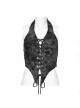 Sexy Backless Dark Gray Tattered Knitted Pointed Hem Punk Style Halter Neck Sleeveless Vest