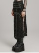 Black Tattered Twill Spliced Cross-Taped Side Eyelet Tying Rope Punk Style Hollow Slit Skirt
