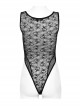 Sexy Black Spider Web Stitching Diamond Mesh Punk Style High Cut Sleeveless Bodysuit