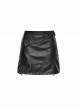 Black Imitation Leather With Mesh Side Zipper Embellished Punk Style Leather Skirt