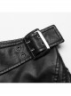 Black Imitation Leather With Mesh Side Zipper Embellished Punk Style Leather Skirt